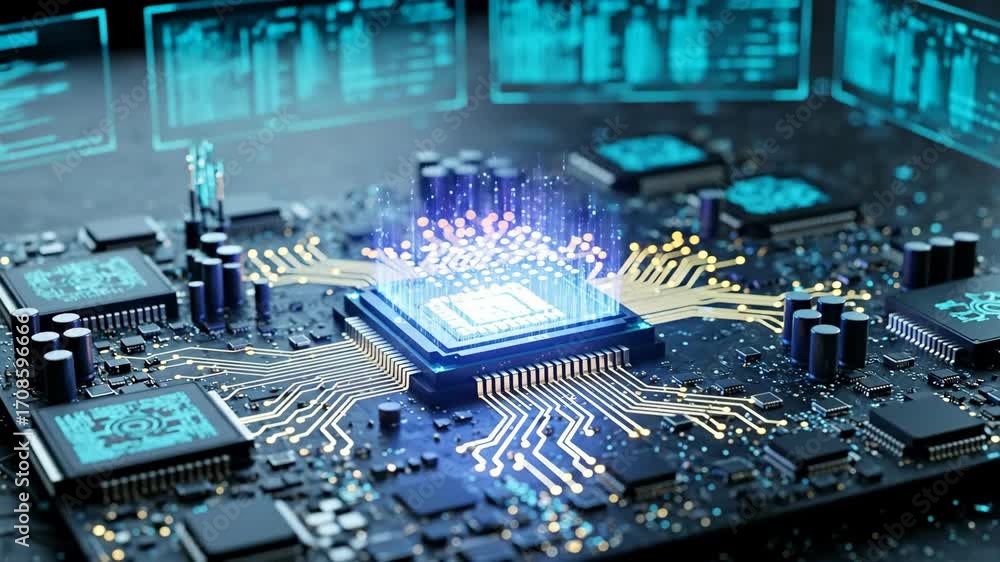 Aufkleber futuristic cpu processing data - close-up view of a central processing unit (cpu) on a circuit board