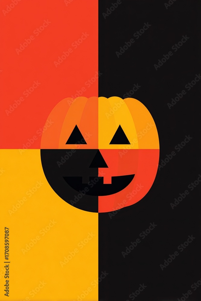 Poster abstract jack-o'-lantern design in vivid color blocks