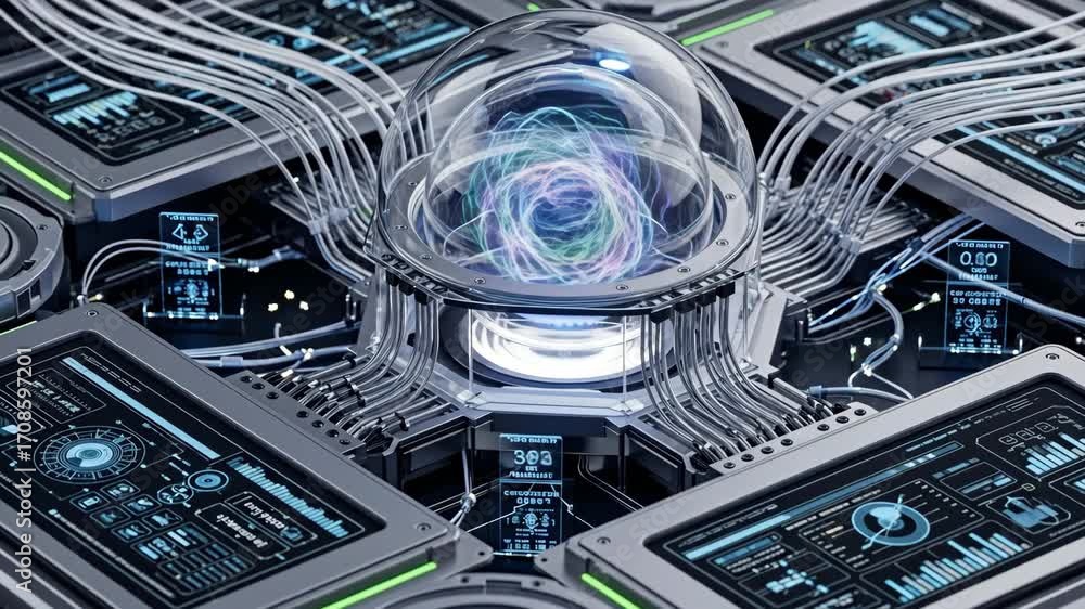 Aufkleber quantum computer core closeup - a detailed close-up illustration of a futuristic quantum computer's 