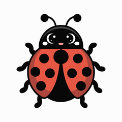 Vector art of cute ladybug cartoon adorable insect with red wings and black spots smiling ladybug character for kids books, cards, posters, and prints happy ladybug illustration