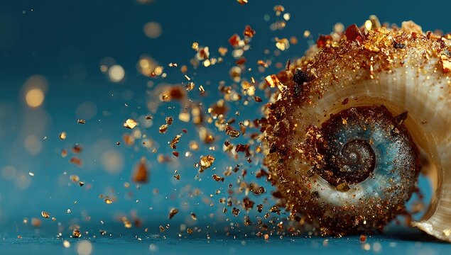 Seashell bursts with golden specks