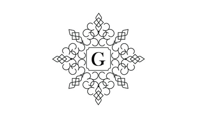 Elegant monogram design with letter G in the center. Vintage emblem or logo. Calligraphic design. Business sign identical to label, icon, cafe, hotel.