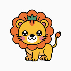 Vector art of cute lion cartoon adorable baby lion with big eyes and fluffy mane standing on a perfect for childrens illustrations, books, and designs