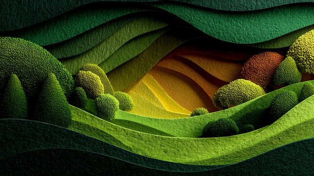 Wavy layered forest paper cut design high resolution background
