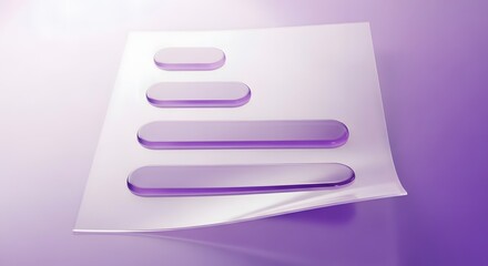 Four translucent purple oval shapes of varying lengths arranged in ascending order on a white sheet of paper, creating a visual representation of progress or data