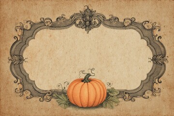Vintage Halloween Card Template with Pumpkin and Ornate Frame