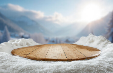 Snowy mountain landscape in the heart of winter, with tree-covered slopes and frosty pine forests...
