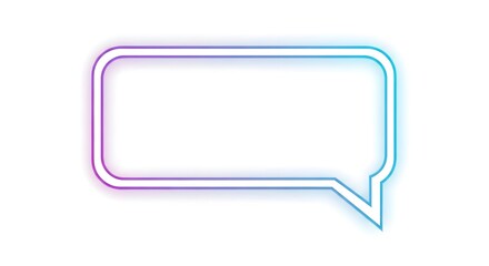 Naklejka premium A blank rectangular speech bubble with a neon gradient outline, isolated on a white background, representing communication, ideas, or messages