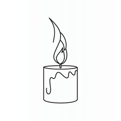 Black candle line sketch illustration on white background with elegant simple design