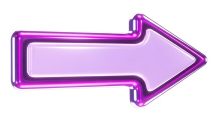 A vibrant purple arrow pointing to the right, isolated on a white background, symbolizing direction, progress, and forward movement with a glossy, modern aesthetic