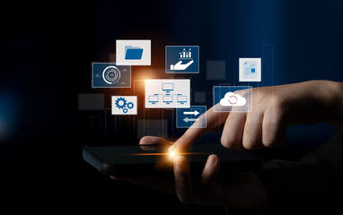 Digital business infrastructure with data system, analytics, sync. System management improves access, system management ensures performance, and system management supports digital operations. Latch