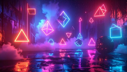 Neon Geometry in a Cyberpunk Dreamscape