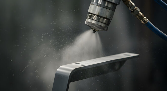 Precision spray painting for even coating and superior finish on metal part in factory setting