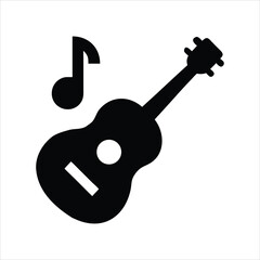 Black silhouette of a guitar with a musical note