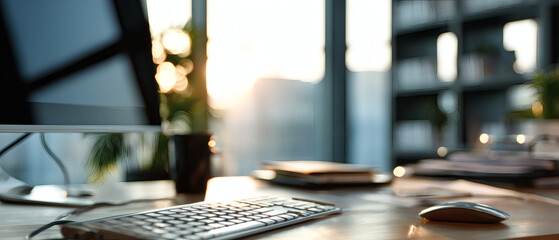 Detailaufnahme eines Desktops im B&uuml;ro mit professioneller Ausstattung &ndash; modernes Design