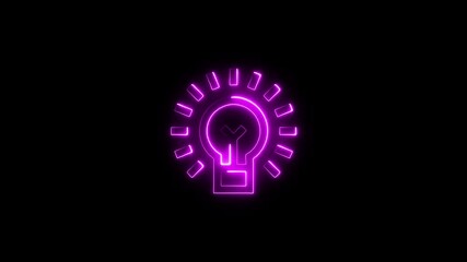 Purple neon light bulb icon on black background Keywords: light bulb, idea, innovation - Powered by Adobe