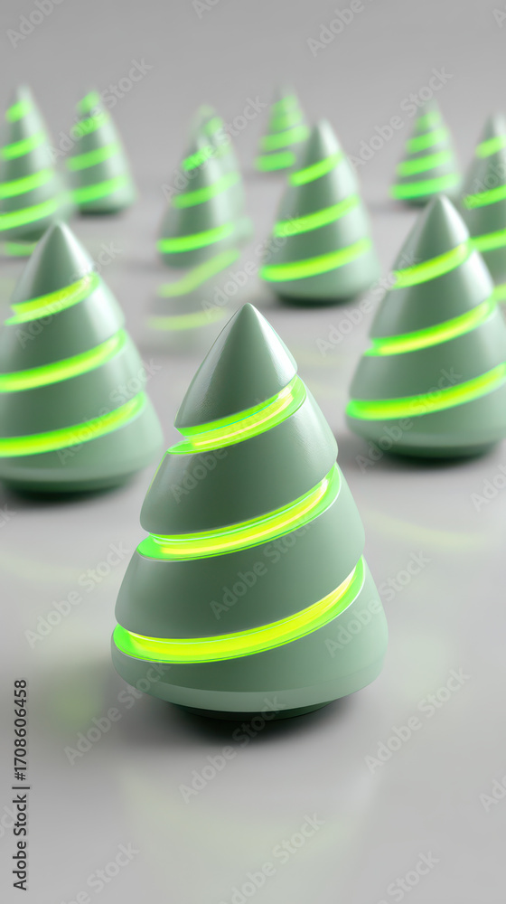 Poster abstract christmas tree display: a collection of abstract, stylized christmas trees are arranged in 