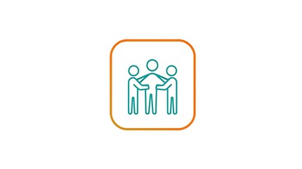 Teamwork Outline Icon in Gradient Orange Square: Group Collaboration and Support Illustration on White Background                                     