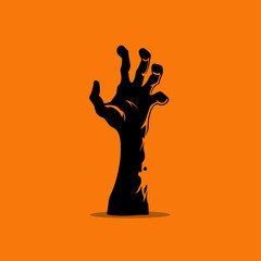 Creepy black hand emerging against orange background