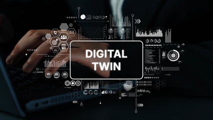 Digital Twin Concept in Modern Technology with Data Visualization and Hands on Keyboard in a Professional Setting. Asymptotic smart data analytic.