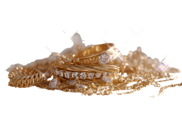 Elegant Pile of Mixed Gold Jewelry with Gems