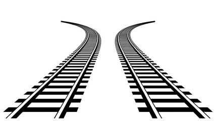 Minimal black and white illustration of two curved train tracks