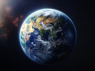 Obraz premium Planet Earth viewed from space with the moon in orbit and stars in the background.