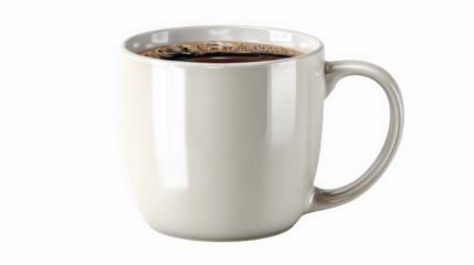 White ceramic coffee mug with coffee right handle