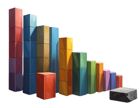 - 3D Perspective Stacked Bar Graph with Declining Values, isolated transparent background png