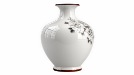 White porcelain vase with floral decal on black