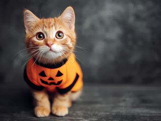 Cute orange cat dressed for Halloween