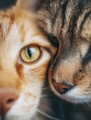 Close-up of two cats facing each other with affectionate expressions.