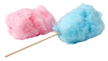 Two delicious cotton candy treats in pink and blue cut out on PNG. AI GENERATED.
