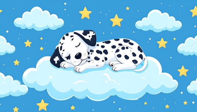 Dalmatian puppy sleeping on a cloud