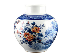 Decorative ceramic vase in modern design, isolated PNG