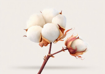 Close-up of cotton boll clusters on a branch