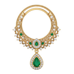Exquisite golden bangle with emeralds pearls and diamonds intricate craftsmanship