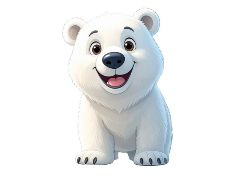 Playful Polar Bear Cartoon Walking on All Fours, Side Angle, isolated transparent background png - Powered by Adobe