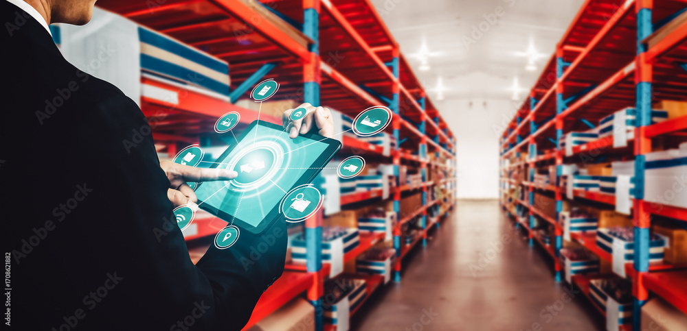 Poster smart warehouse management system with innovative internet of things technology to identify package 