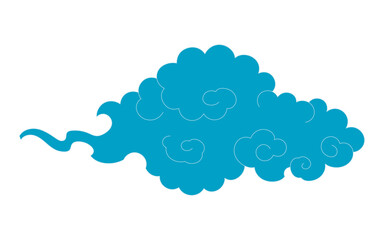 Traditional Asian cloud, cumulus cloud, line drawing, blue, isolated on transparent. Hand drawn vector illustration. Buddhist thangka art. Chinese, Japanese, Korean design element, clip art