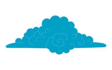 Traditional Asian cloud, cumulus cloud, line drawing, blue, isolated on transparent. Hand drawn vector illustration. Buddhist thangka art. Chinese, Japanese, Korean design element, clip art