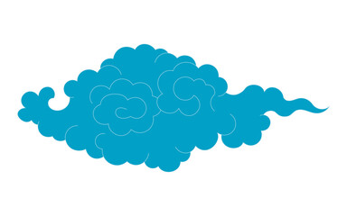 Traditional Asian cloud, cumulus cloud, line drawing, blue, isolated on transparent. Hand drawn vector illustration. Buddhist thangka art. Chinese, Japanese, Korean design element, clip art