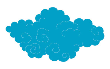 Traditional Asian cloud, cumulus cloud, line drawing, blue, isolated on transparent. Hand drawn vector illustration. Buddhist thangka art. Chinese, Japanese, Korean design element, clip art