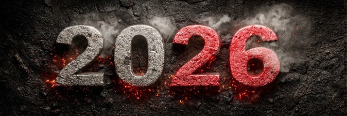 Fiery volcanic-themed 2026 numbers on dark textured background evoke concepts of new beginnings, transformation, and dramatic change