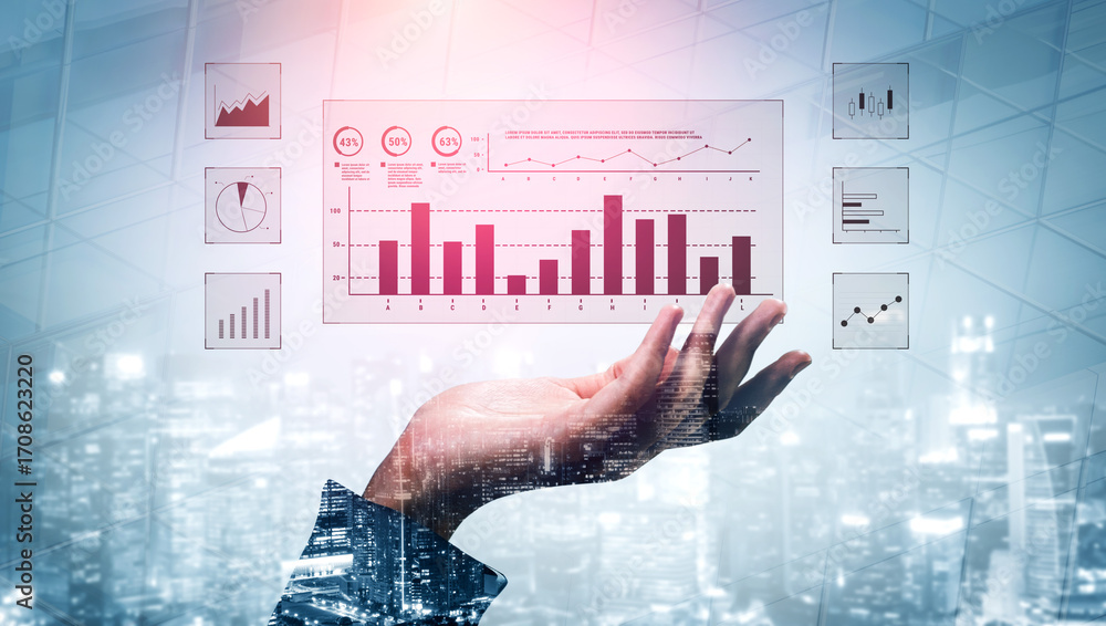 Aufkleber an interface for financial data analysis and stock market reporting. a collection of charts for trac