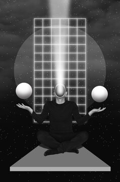 A meditating man with a ray of light from his head