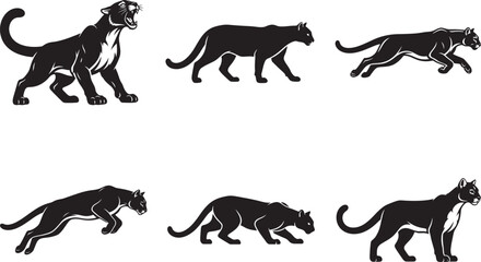 Mountain Lion and Cougar Silhouette Vector Pack – 6 Wild Cat Poses