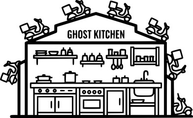 Ghost kitchen facility outline icon vector
