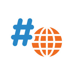 Hashtag and globe icon representing global trends and social media.