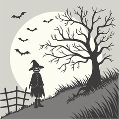 Creepy Scarecrow Halloween Silhouette Vector